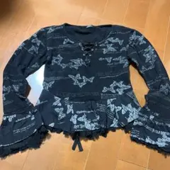 h.NAOTO 蝶プリント フリル付き長袖トップス ペプラムのサムネイル