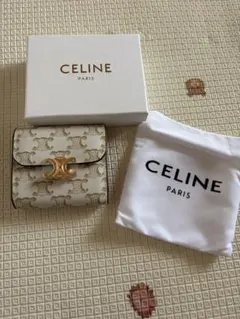 CELINE トリオンフ 三つ折りミニウォレット ホワイト キャンバス