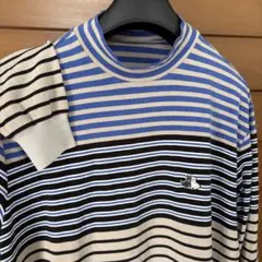 美品サイズL/Black &White秋冬/ワッペン刺繍/長袖モックネックシャツ