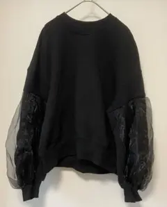 シアースリーブ スウェット 黒 異素材切替 ゆったり 38