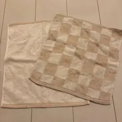 ⭐︎未使用⭐︎ベージュ系 チェック柄 無地 タオルハンカチ セット