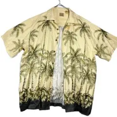美品 Schott oil柄 半袖シャツ ブラック オレンジ アロハシャツ L