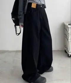 ハイウエスト ワイドデニムパンツ ブラックのサムネイル