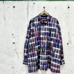 未使用 デッドストック アート グラフィック デザイン チェック シャツ 美品