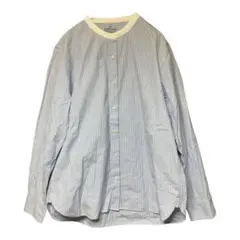 無印良品 綿100%ストライプ スタンドカラーシャツ ブルー XL 大きいサイズ