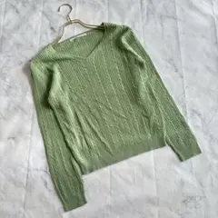 【ルノンキュール】（M）Vネック ケーブル 編み込みニット リブ編み切り替え