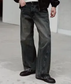 【WYM LIDNM】 VINTAGE WASHED CURVED DENIM