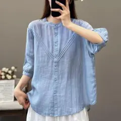 2色 シンプル 五分袖 夏物コーデ 通勤 ブラウス フロントボタン 気質満点