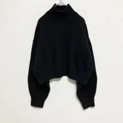 《H＆M》ハイネックニット　ショート丈　セーター　長袖ニット　無地　リブ編み　黒