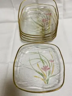 昭和レトロ　ガラスデザート皿　5枚組