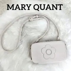 マリークワント　ホワイト　レザー　ミニ ポーチ　フラワー　ロゴ　ショルダーバック