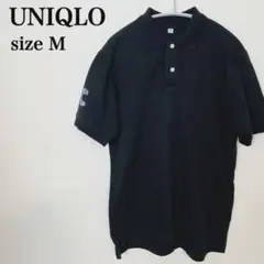 ユニクロ 半そでポロシャツ ブラック 黒 綿ブレンド バックプリント Mサイズ