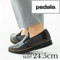 アシックス　ペダラ　スリッポン　レザー　本革　コンフォート　黒　24.5cm