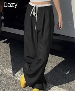 SHEIN ストライプパンツ DAZY ゆったり リボン M ブラック