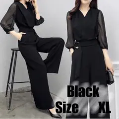パンツドレス　セットアップ　XL フォーマル オールインワン 黒　大きいサイズ