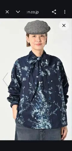 極美品】 45r ダンガリーのカットワークブラウス 花柄 フリル シャツ