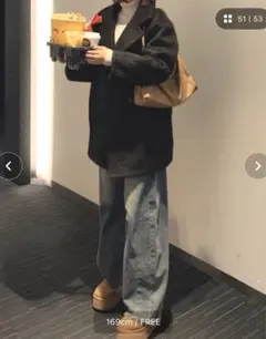 フリース ダブルブレスト コート フリーサイズ