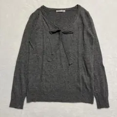 ELLE PLANETE/リボンVネックニットトップス/ウール混/薄手/38