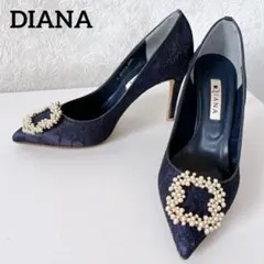 美品✨ダイアナ　ポインテッドトゥ パンプス　バックル　パール　ビジュー　レース