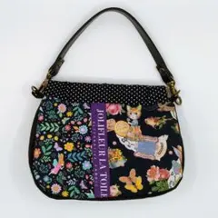 ハンドバッグみたいな♡　華やか　ウサギ　猫　天使　大人可愛い　バネポーチ　黒いろ