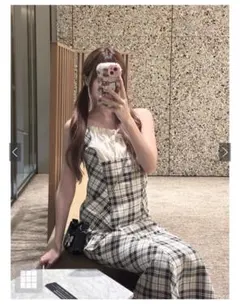 GRL チェック柄キャミソールマーメイドロングワンピース gn467