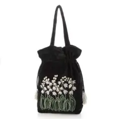 カンカン KANKAN コットンベロア刺繍巾着トートバッグ
