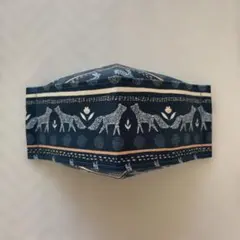 ハンドメイド 立体マスク キツネ柄 ネイビー ディアステラ　生地