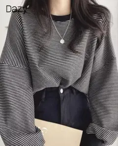 SHIEIN シーイン ストライプ ドロップショルダー オーバーサイズTシャツ