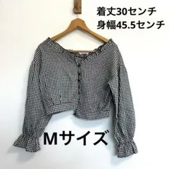 レディース　ギンガムチェック フリル袖 クロップドシャツ