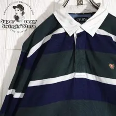 人気 チャップス 長袖 ラガーシャツ XL グリーン ボーダー 刺繍ロゴ 古着
