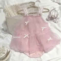 ベビードレス　チュールワンピース　りぼん誕生日衣装　結婚式80 ピンク女の子