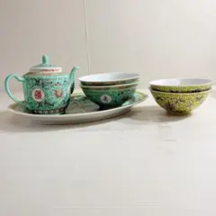 DX51美品✨中国 景徳鎮風 茶器セット ターコイズ ティーセット 湯呑み 