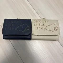 スヌーピー 三つ折り財布 ネイビー ベージュ