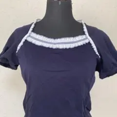 未使用に近いHarrods ハロッズ 半袖カットソー ネイビー フリル　Tシャツのサムネイル