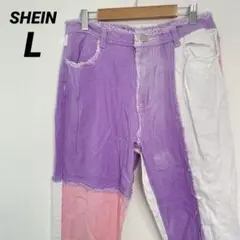 SHEIN シーイン デニムパンツ フリンジ パッチワーク L カラフル 紫