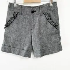 【ブレインウォッシング】ツイード ショートパンツ フリル M 白 黒 KU594
