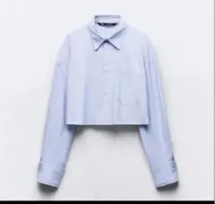ライトブルー クロップドシャツ 長袖