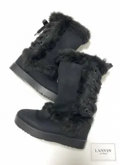 【極美品】LANVIN en Bleu ファー レースアップブーツ 厚底 黒 M