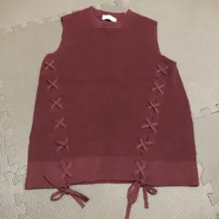 しまむら ニットトップス タンクトップ レースアップニットトップス ノースリーブ