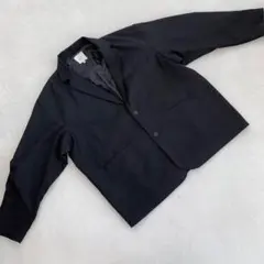 E テーラードジャケット ブラック シンプル 無地 長袖 ポリエステル Lサイズ