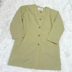 ノージーン　ライトグリーン　ボタン付き　コート　ノーカラー　ジャケット　M
