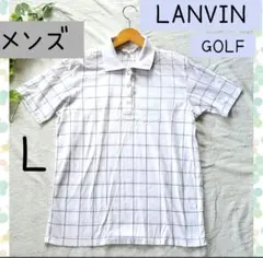 LANVIN GOLF ランバン　ポロシャツ メンズ　L チェック柄　白　半袖のサムネイル