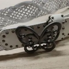 ANNA SUI アナスイ メッシュ レザー ベルト バタフライ バックル 白
