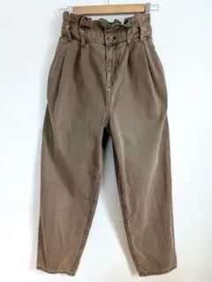 ZARA ウエストギャザー パンツ 34 ブラウン