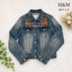 H&M デニムジャケット 刺繍 ヒョウ柄 Mサイズ　レオパード柄のサムネイル