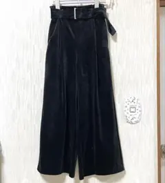 GUジーユーベロアワイドパンツブラックオフィスカジュアル可愛い量産型清楚韓国