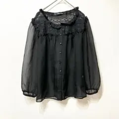 グローリーチャーム シャツ　ブラウス　長袖　シアー　フリル　Lサイズ