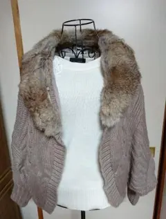 未使用！タグ付き！PAGEBOY リアルファー襟付きドルマンカーディガン