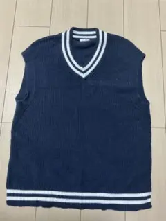 GU ネイビー ケーブルニット Vネックベスト M