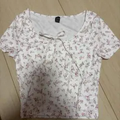 SHEIN 花柄 リブ 半袖 カットソー Sサイズのサムネイル